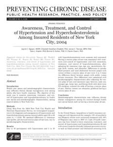 VOLUME 8: NO. 5, A109  SEPTEMBER 2011 ORIGINAL RESEARCH  Awareness, Treatment, and Control