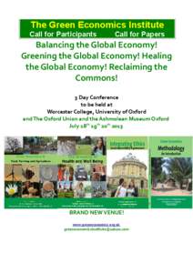 The Green Economics Institute Call for Participants Call for Papers  Balancing the Global Economy!