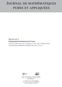 J OURNAL DE MATHÉMATIQUES PURES ET APPLIQUÉES B ERTRAND , J. Démonstration d’un théorème de M. Gauss. Journal de mathématiques pures et appliquées 1re série, tome), p.