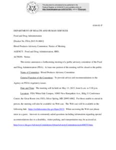 This document is scheduled to be published in the Federal Register on[removed]and available online at http://federalregister.gov/a[removed], and on FDsys.gov[removed]P DEPARTMENT OF HEALTH AND HUMAN SERVICES