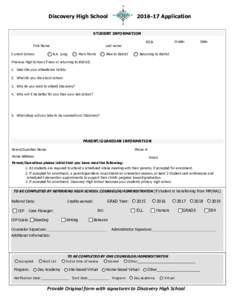 Application  Discovery High School STUDENT INFORMATION First Name