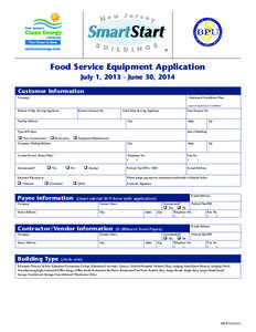 Food Service Equipment Application July 1, [removed]June 30, 2014 Customer Information Company