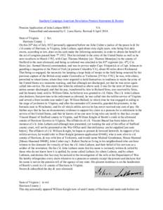 Southern Campaign American Revolution Pension Statements & Rosters Pension Application of John Latham S8811 VA Transcribed and annotated by C. Leon Harris. Revised 4 April[removed]State of Virginia } Sct.