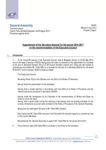 General Assembly  Twentieth session Victoria Falls, Zambia/Zimbabwe, 24-29 August 2013 Provisional agenda item 9