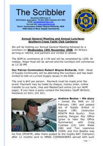 November 2008 Issue 21 RAN Writers Association - PO Box 5020 Chisholm ACT 2905 Email: [removed] Our web site: www.ranwriters.com Patron: Commodore Robert Wayne Richards, RAN RAN Head of Navy Supply Community