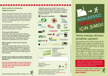 Niçin elektrik şirketimizi değiştirmeliyiz? Nükleer enerji şirketleri (Vattenfall, RWE, E.ON ve EnBW) enerji dönüm noktası yüzünden feryat etmekteler, çünkü şu an hala çalışmakta olan dokuz nükleer san