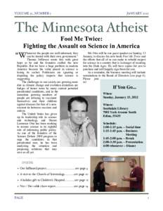 VOLUME 22, NUMBER 1 JANUARYThe Minnesota Atheist