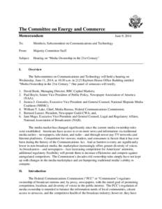 The Committee on Energy and Commerce Memorandum 