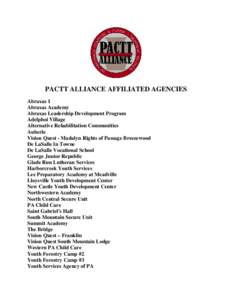 PACTT ALLIANCE AFFILIATED AGENCIES Abraxas 1 Abraxas Academy Abraxas Leadership Development Program Adelphoi Village Alternative Rehabilitation Communities