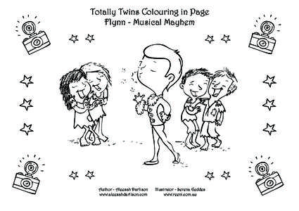 Totally Twins Colouring in Page Flynn - Musical Mayhem Author - Aleesah Darlison www.aleesahdarlison.com