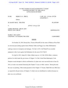 4:10-ap[removed]Doc#: 51 Filed: [removed]Entered: [removed]:20:09 Page 1 of 6  IN THE UNITED STATES BANKRUPTCY COURT EASTERN DISTRICT OF ARKANSAS LITTLE ROCK DIVISION