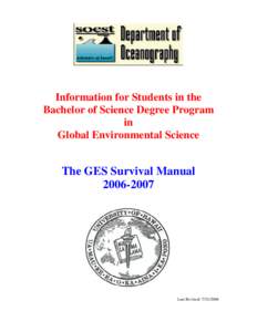 Information for Students in the Global Environmental Sciences Bachelor of Science Degree Program