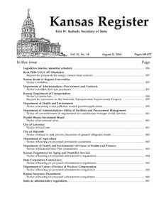 Kansas Register Kris W. Kobach, Secretary of State Vol. 33, No. 34  In this issue . . .