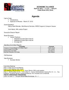 ECONOMIC ALLIANCE April 24, 2013 ** 11 a.m. – 1:00 p.m. Koala Street Grill, Omak Agenda Call to Order