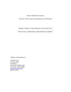 Selective Mutism and Anxiety: A Review of the Current Conceptualization of the Disorder