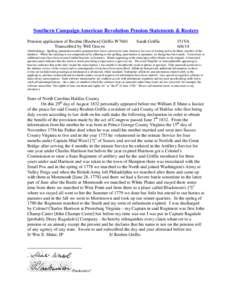 Southern Campaign American Revolution Pension Statements & Rosters Pension application of Reubin [Reuben] Griffis W7601 Transcribed by Will Graves Sarah Griffis