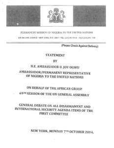 P~RMANENT MISSION OF NIGERIA TO THE UNITED NATIONS 828 SECOND AVENUE. NEW YORK, N.Y[removed] • TEL. (2 1 ~)  [removed] •FAX[removed]