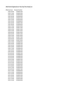 2016 Permit Application In-Take Day Time Stamp List Effective Date Receipt Number 9:00:20 AM:00:27 AM