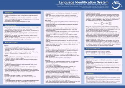 Language Identification System Kenni Bawden, Sasha Bermeister, Salvatore D’urso, Joseph Glanville, Callan McNamara, Tianyu Pu, Alexander Sharp, Joseph Wang, Andrian Yang, Joanne Yang, Donald Zhang Ghoti, University of 