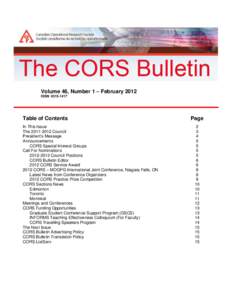 Volume 46, Number 1 – February 2012 ISSNTable of Contents In This Issue TheCouncil