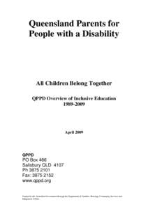 QPPD’s position statement on Inclusive Education  Dec 08 Draft only, not for distribution