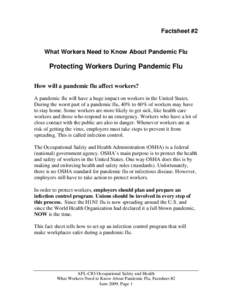 Factsheet #2 What Workers Need to Know About Pandemic Flu Protecting Workers During Pandemic Flu How will a pandemic flu affect workers? A pandemic flu will have a huge impact on workers in the United States.