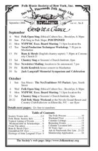 Folk Music Society of New York, Inc.  September 2006 vol 41, No.8