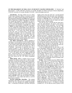 ON THE RELIABILITY OF MOLA DATA TO RESOLVE CRATER TOPOGRAPHY. S.J. Robbins1 and B.M. Hynek1,2, 1LASP, UCB 600, University of Colorado, Boulder, CO 80309, 2Geological Sciences Department, UCB 399, University of Colorado, 