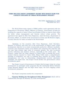 ―15‖ Pib.nic.in PRESS INFORMATION BUREAU GOVERNMENT OF INDIA ***** US$60 MILLION CREDIT AGREEMENT SIGNED WITH WORLD BANK FOR