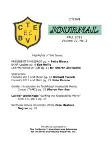 CTEBVI  JOURNAL FALL 2013 Volume LV, No. 2