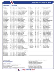 LOUISIANA TECH FOOTBALL 2014 NUMERICAL ROSTER No.	Name