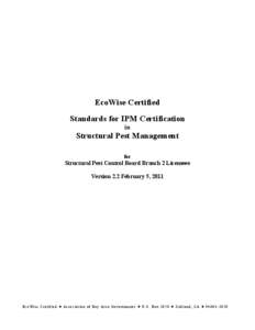 EcoWise Certified Standards for IPM Certification in Structural Pest Management for