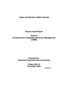 Indian and Northern Affairs Canada  Internal Audit Report Audit of Comprehensive Integrated Document Management (CIDM)