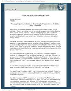 PO-3553: Treasury Department Statement Regarding the Designation of the Global Relief Foundation