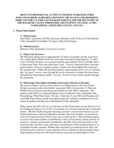 Environment / Railroad Valley springfish / Endangered Species Act / National Environmental Policy Act / Duckwater Shoshone Tribe of the Duckwater Reservation / Crenichthys / National Historic Preservation Act / Wetland / Goodeidae / Nevada / Environment of the United States