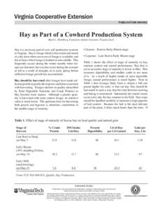 publication[removed]Hay as Part of a Cowherd Production System Mark L. Wahlberg, Extension Animal Scientist, Virginia Tech  Hay is a necessary part of cow-calf production systems