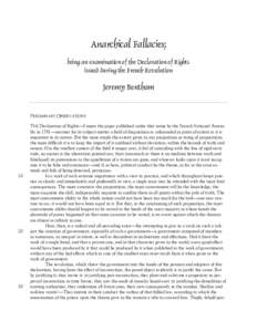 Anarchical Fallacies; being an examination of the Declaration of Rights issued during the French Revolution Jeremy Bentham PRELIMINARY OBSERVATIONS