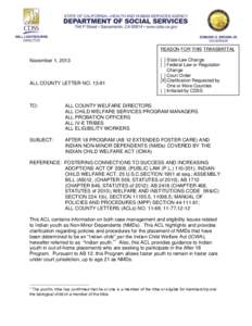 REASON FOR THIS TRANSMITTAL  November 1, 2013 ALL COUNTY LETTER NO[removed]