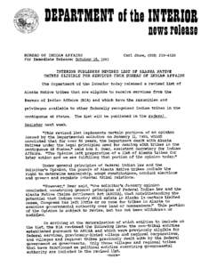 BUREAU OF INDIAN AFFAIRS For Immediate Release: October TRIBES  Shaw, ([removed]