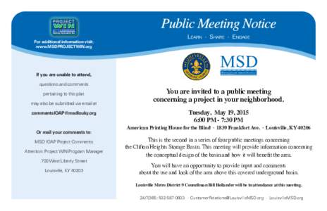 For additional information visit: www.MSDPROJECTWIN.org If you are unable to attend, questions and comments pertaining to this plan