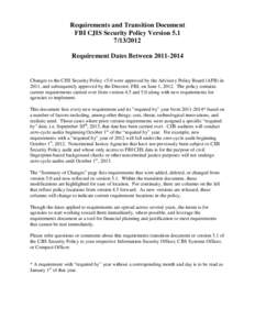 Requirements and Transition Document FBI CJIS Security Policy Version[removed]Requirement Dates Between[removed]Changes to the CJIS Security Policy v5.0 were approved by the Advisory Policy Board (APB) in