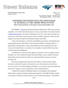 FOR IMMEDIATE RELEASE October 2, 2013 ATK[removed]Contacts: Craig Schulz (Amtrak) – [removed]
