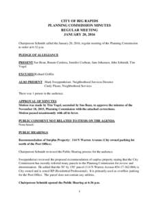 CITY OF BIG RAPIDS PLANNING COMMISSION MINUTES REGULAR MEETING JANUARY 20, 2016 Chairperson Schmidt called the January 20, 2016, regular meeting of the Planning Commission to order at 6:32 p.m.