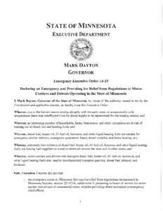 STATE OF MINNESOTA   EXECUTIVE DEPARTMENT MARK DAYTON