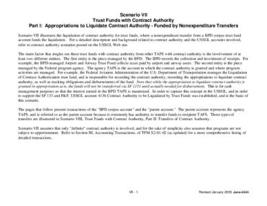 Scenario VII Trust Funds with Contract Authority Part I: Appropriations to Liquidate Contract Authority - Funded by Nonexpenditure Transfers Scenario VII illustrates the liquidation of contract authority for trust funds,