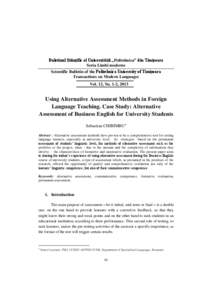 Buletinul Ştiinţific al Universităţii „Politehnica” din Timişoara Seria Limbi moderne Scientific Bulletin of the Politehnica University of Timişoara Transactions on Modern Languages Vol. 12, No. 1-2, 2013