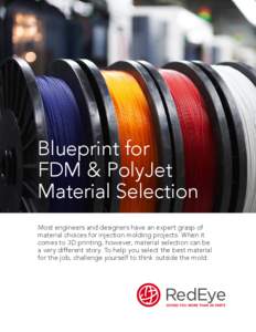 Blueprint for FDM & PolyJet Material Selection Most engineers and designers have an expert grasp of material choices for injection molding projects. When it comes to 3D printing, however, material selection can be