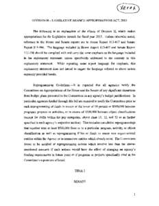 DIVISION H- LEGISLATIVE BRANCH APPROPRIATIONS ACT, 2015  The following is an explanation of the effects of Division H, which makes appropriations for the Legislative Branch for fiscal year[removed]Unless otherwise noted, r