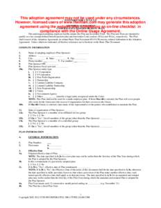 This adoption agreement may not be used under any circumstances. [INTENDED FOR CYCLE C2] However, licensed users of www.ftwilliam.com may generate this adoption ADOPTION AGREEMENT agreement using the CASH website