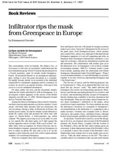 Click here for Full Issue of EIR Volume 24, Number 4, January 17, 1997  Book Reviews Infiltrator rips the mask from Greenpeace in Europe